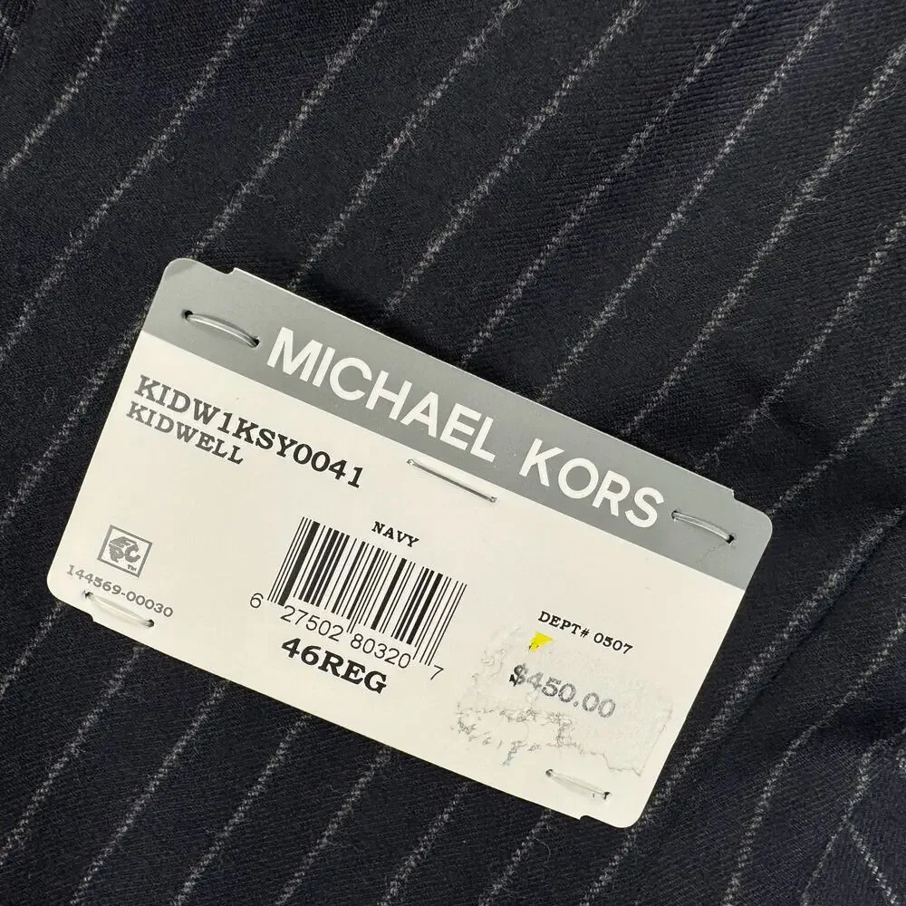 Michael Kors Mens Pinstripe Classic Fit Stretch Wool Suit Jacket Navy Blue 46R